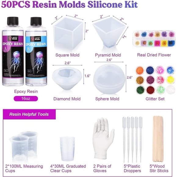 Resin Kits & Molds Complete Set,16OZ Resin Molds Silicone Kit Bundle with Sphere - Picture 2 of 6